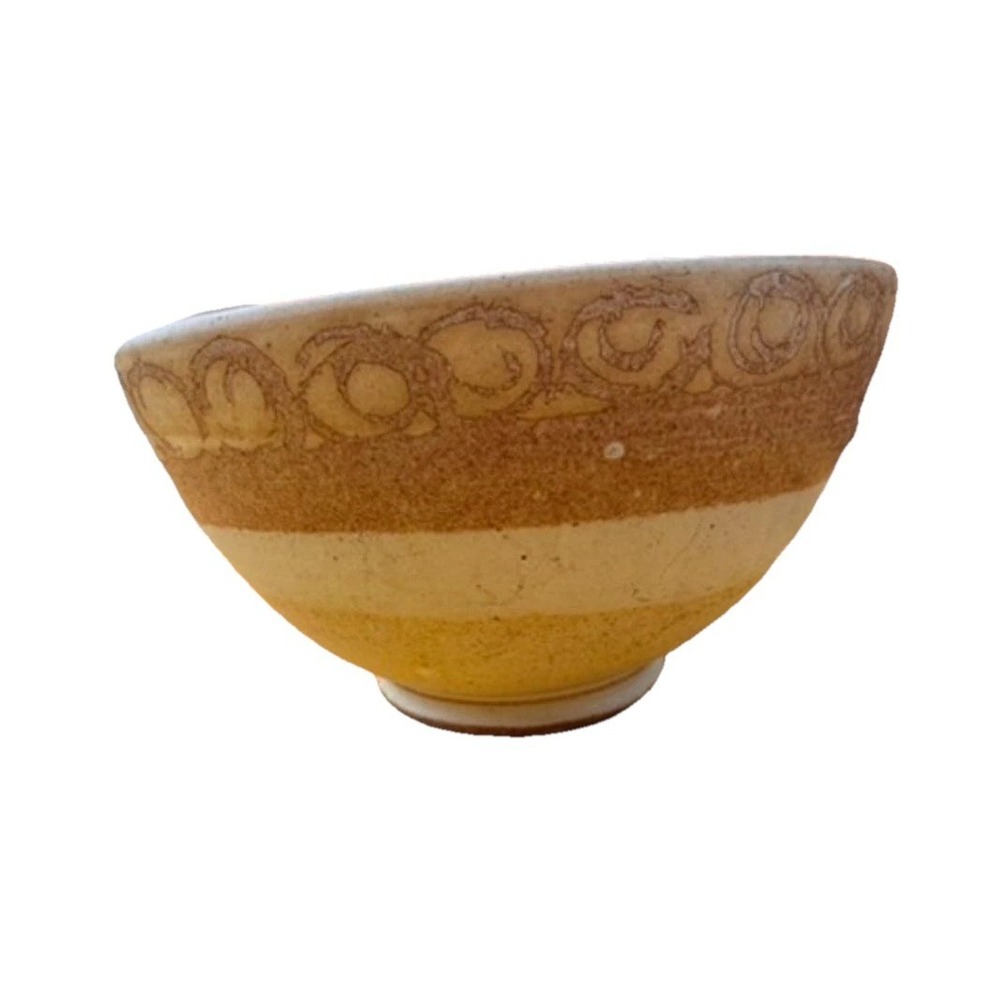 VTG Mid-Century Sgraffito Fern Pattern Art Pottery‎ Large Bowl Brown Stoneware